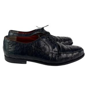 Calcaterra Shoes Mens 9 D Ostrich Dark Blue Leather Oxfords Lace Up Moc Toe